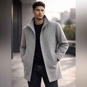 H&M Grey Structured Overcoat 46R Modern Minimalist Coat